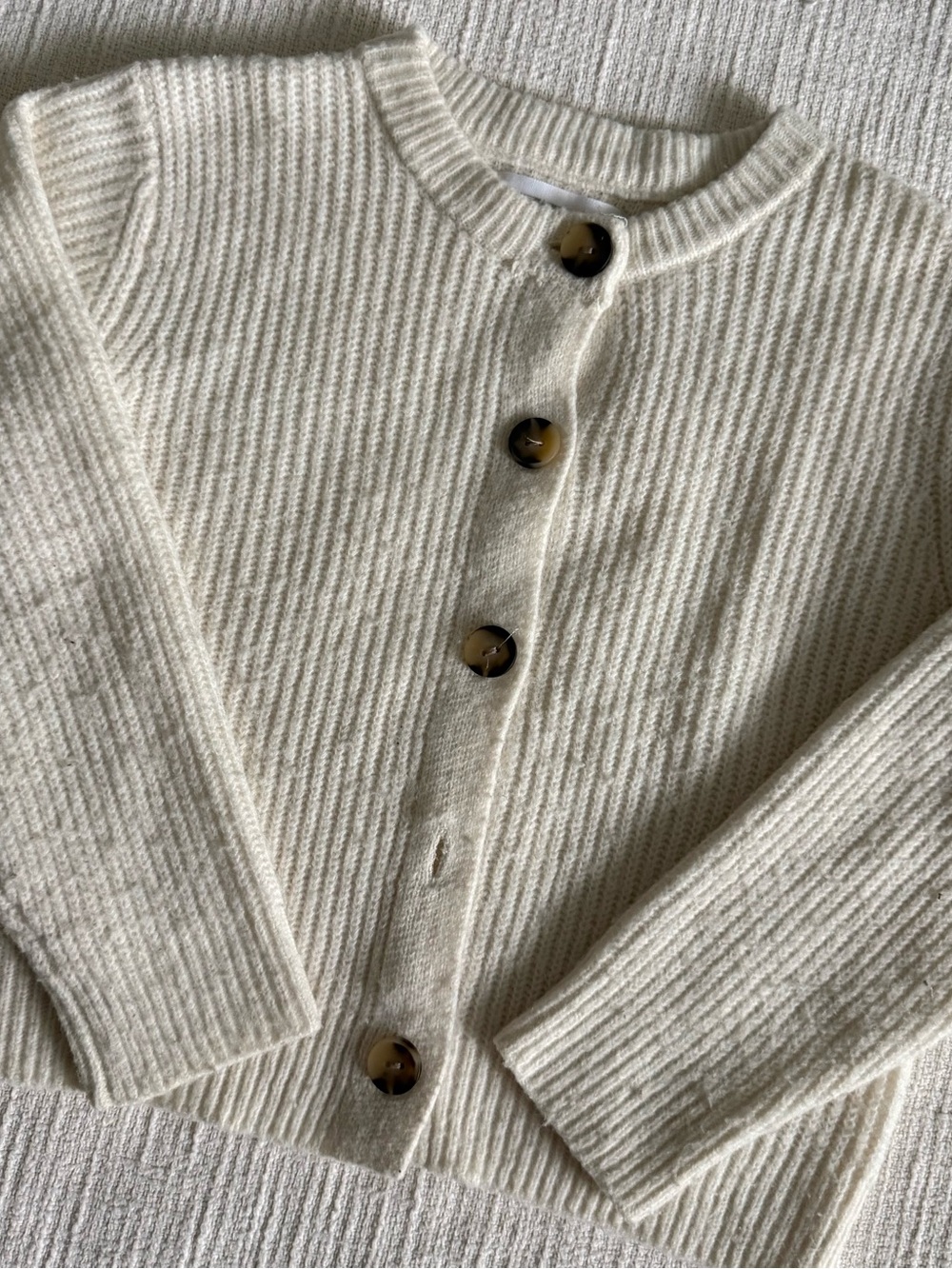 Cream Ribbed Button-Front Girls Cardigan Sweater - Picture 2 of 6